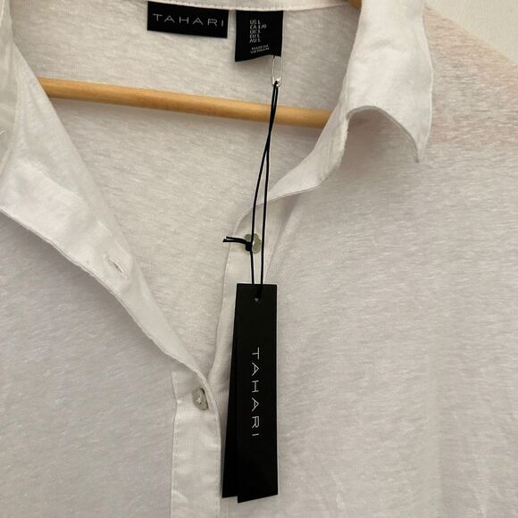 Tahari White Linen Blend Button Up Lightweight Tunic Swim Cover Up Size L NWT - Picture 6 of 9